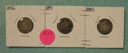 1856, 1883, 1891 SEATED LIBERTY DIMES - 3 TIMES MONEY