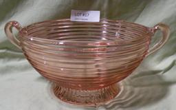 PINK GLASS DOUBLE HANDLE FRUIT BOWL