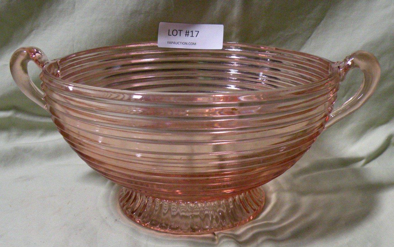 PINK GLASS DOUBLE HANDLE FRUIT BOWL