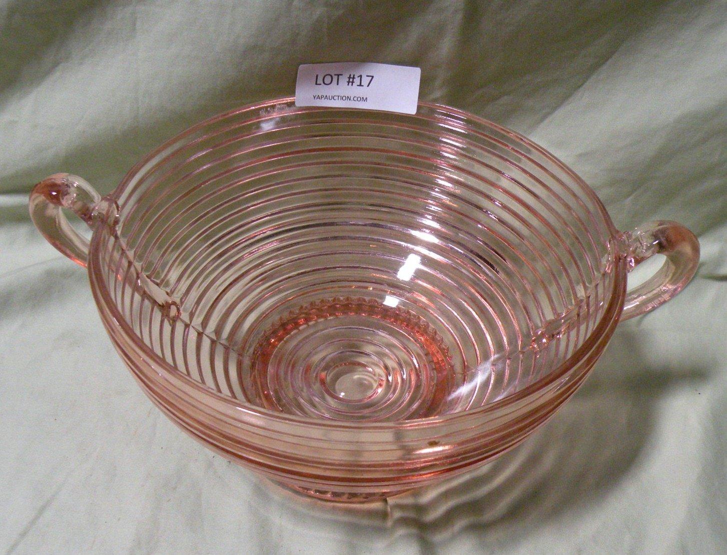 PINK GLASS DOUBLE HANDLE FRUIT BOWL