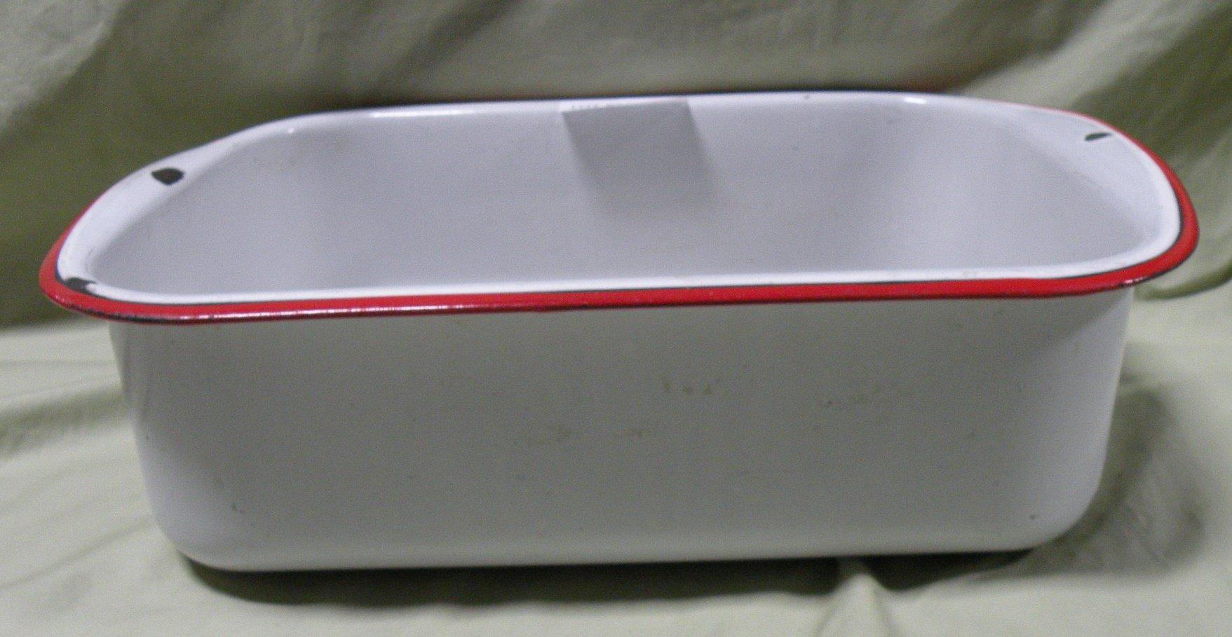 RED/WHITE ENAMEL RECTANGULAR PAN