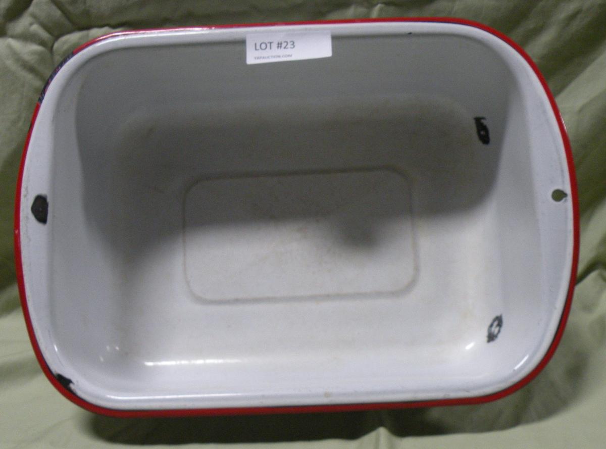 RED/WHITE ENAMEL RECTANGULAR PAN