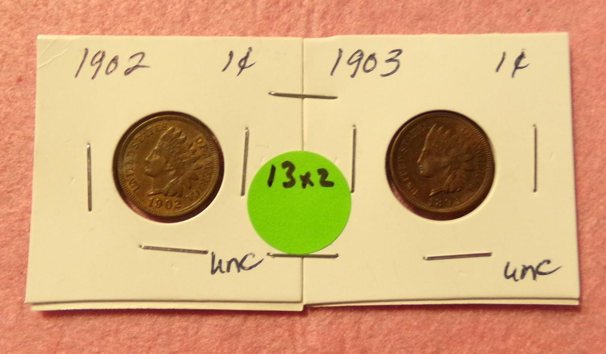 1902, 1903 INDIAN HEAD PENNIES - 2 TIMES MONEY