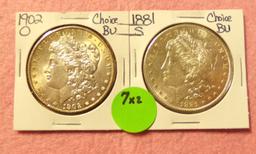 1881-S, 1902-O MORGAN SILVER DOLLARS - 2 TIMES MONEY