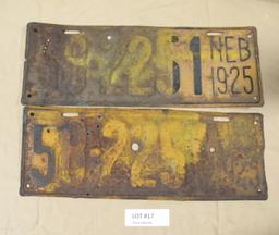 PAIR 1925 NANCE CO. NEBR. LICENSE PLATES