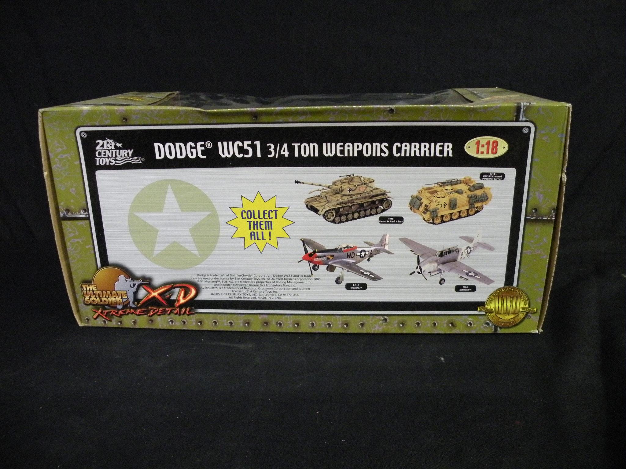 THE ULTIMATE SOLDIER 1/18 DODGE WC51 3/4 TON WEAPONS CARRIER W/BOX