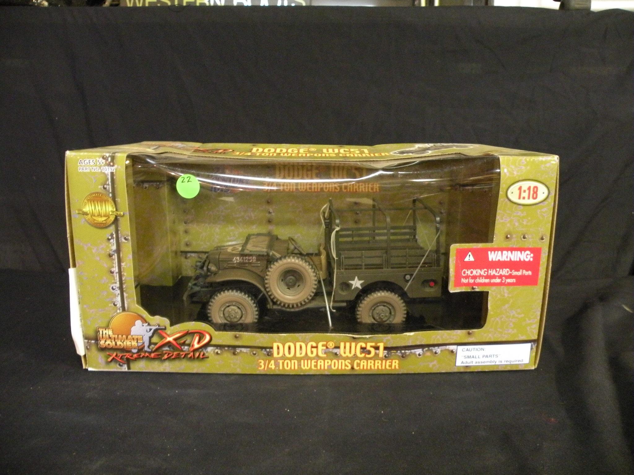 THE ULTIMATE SOLDIER 1/18 DODGE WC51 3/4 TON WEAPONS CARRIER W/BOX