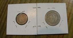 1842 SEATED LIBERTY DIME, 1891 SEATED LIBERTY QUARTER - 2 TIMES MONEY