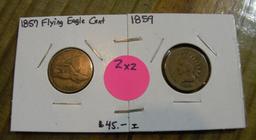 1857 FLYING EAGLE, 1859 INDIAN HEAD PENNIES - 2 TIMES MONEY