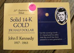MINIATURE SOLID 14K GOLD JFK HALF DOLLAR COIN