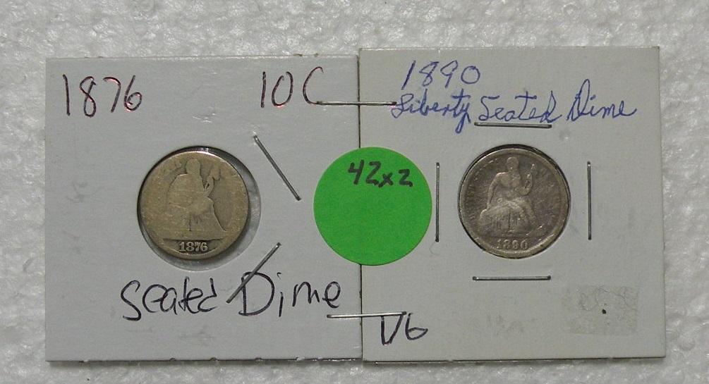 1876, 1890 SEATED LIBERTY DIMES - 2 TIMES MONEY