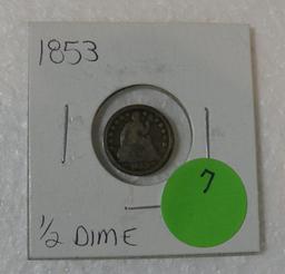 1853 SEATED LIBERTY HALF DIME W/ARROWS