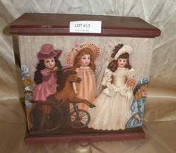 DOLL DECORATED WOOD BOX