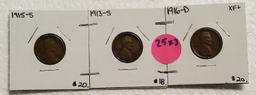 1913-S, 1915-S, 1916-D LINCOLN WHEAT CENTS - 3 TIMES MONEY
