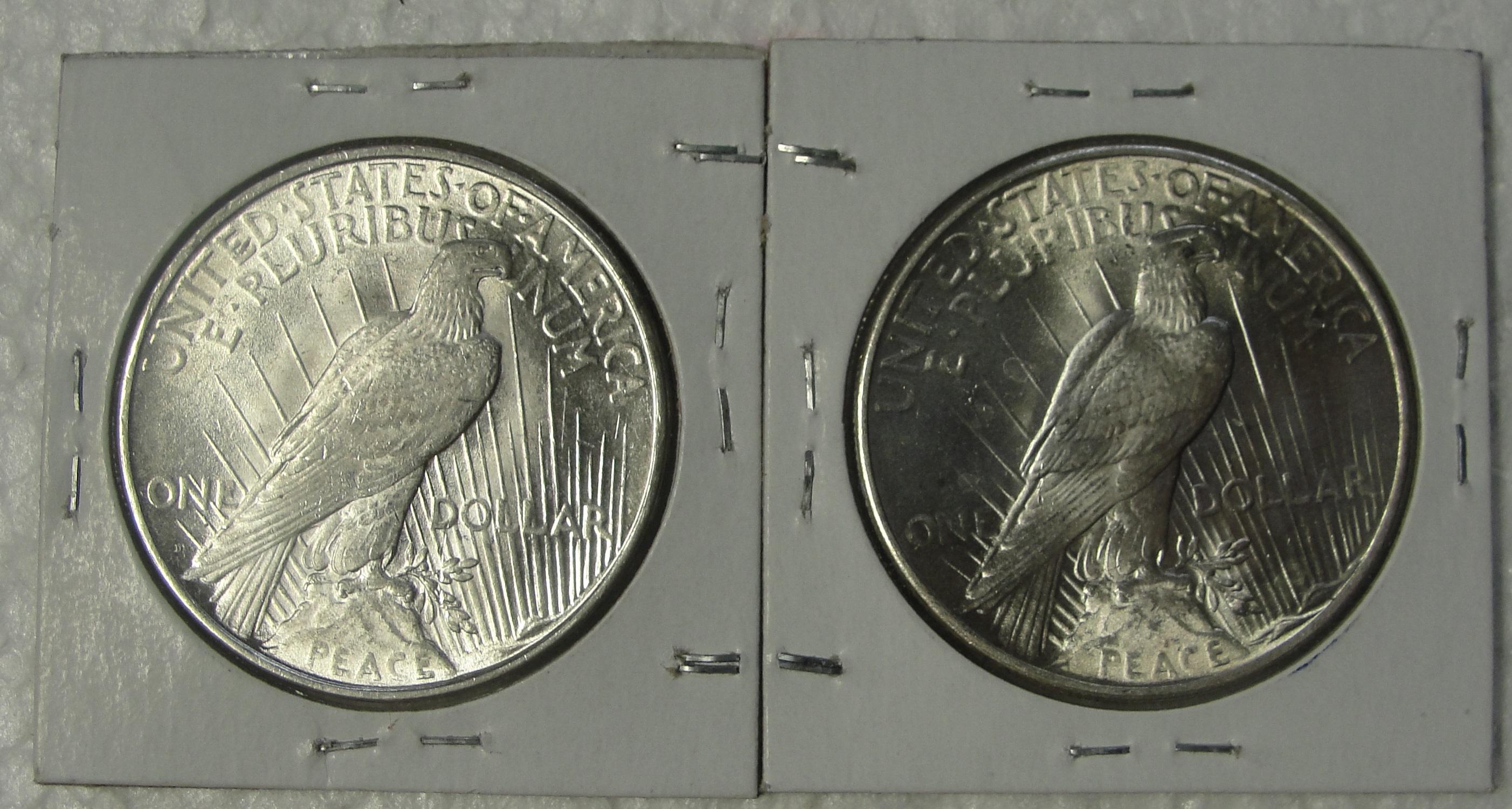 1922-D, 1925 BU SILVER PEACE DOLLARS - 2 TIMES MONEY