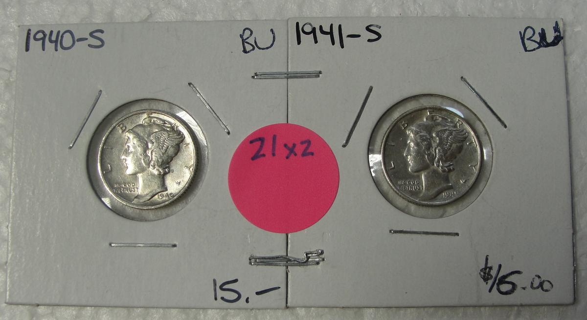 1940-S, 1941-S BU MERCURY DIMES - 2 TIMES MONEY