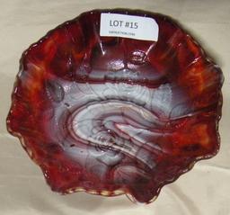 IMPERIAL SLAG GLASS FLARED & RUFFLED BOWL - OPEN ROSE PATTERN