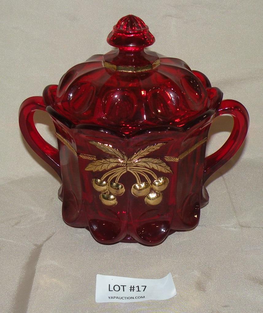 RED GLASS PLANTATION COOKIE JAR W/LID