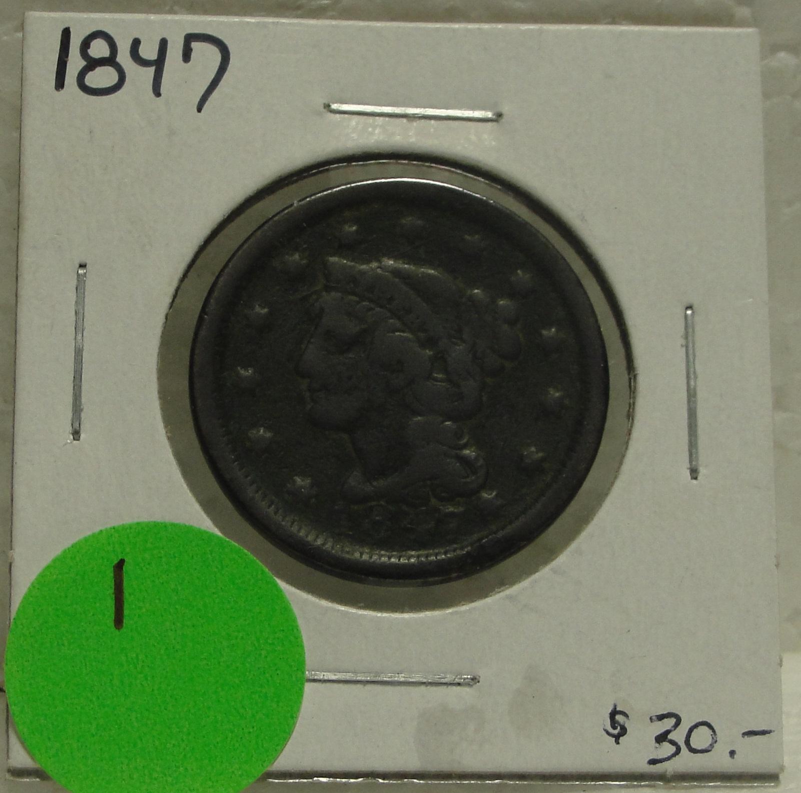 1847 BRAIDED HAIR LARGE CENT