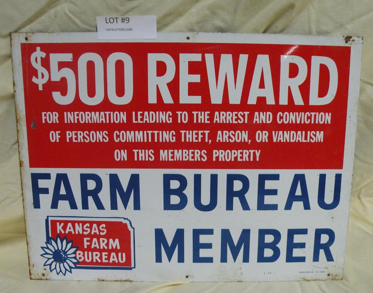 SINGLE-SIDED METAL KANSAS FARM BUREAU REWARD SIGN