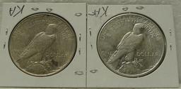 1922-D, 1934-D SILVER PEACE DOLLARS - 2 TIMES MONEY