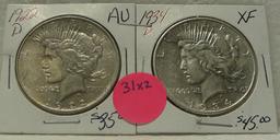 1922-D, 1934-D SILVER PEACE DOLLARS - 2 TIMES MONEY