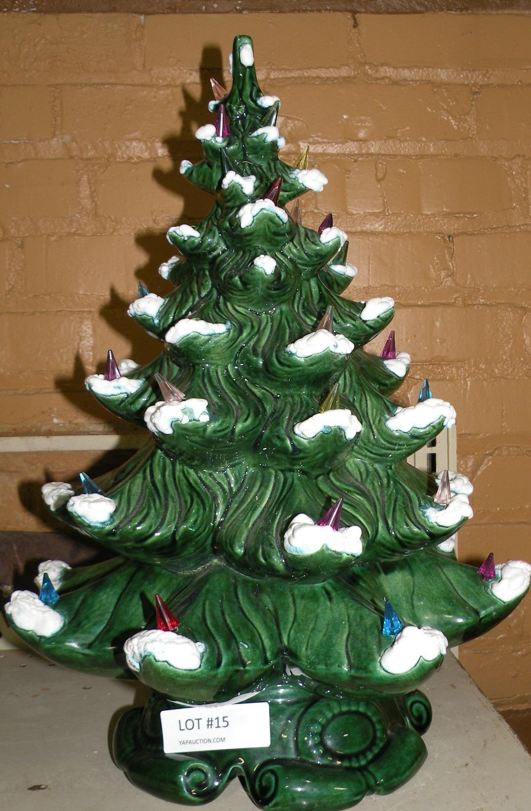 CERAMIC LIGHTED CHRISTMAS TREE - WORKS, SOME DAMAGE