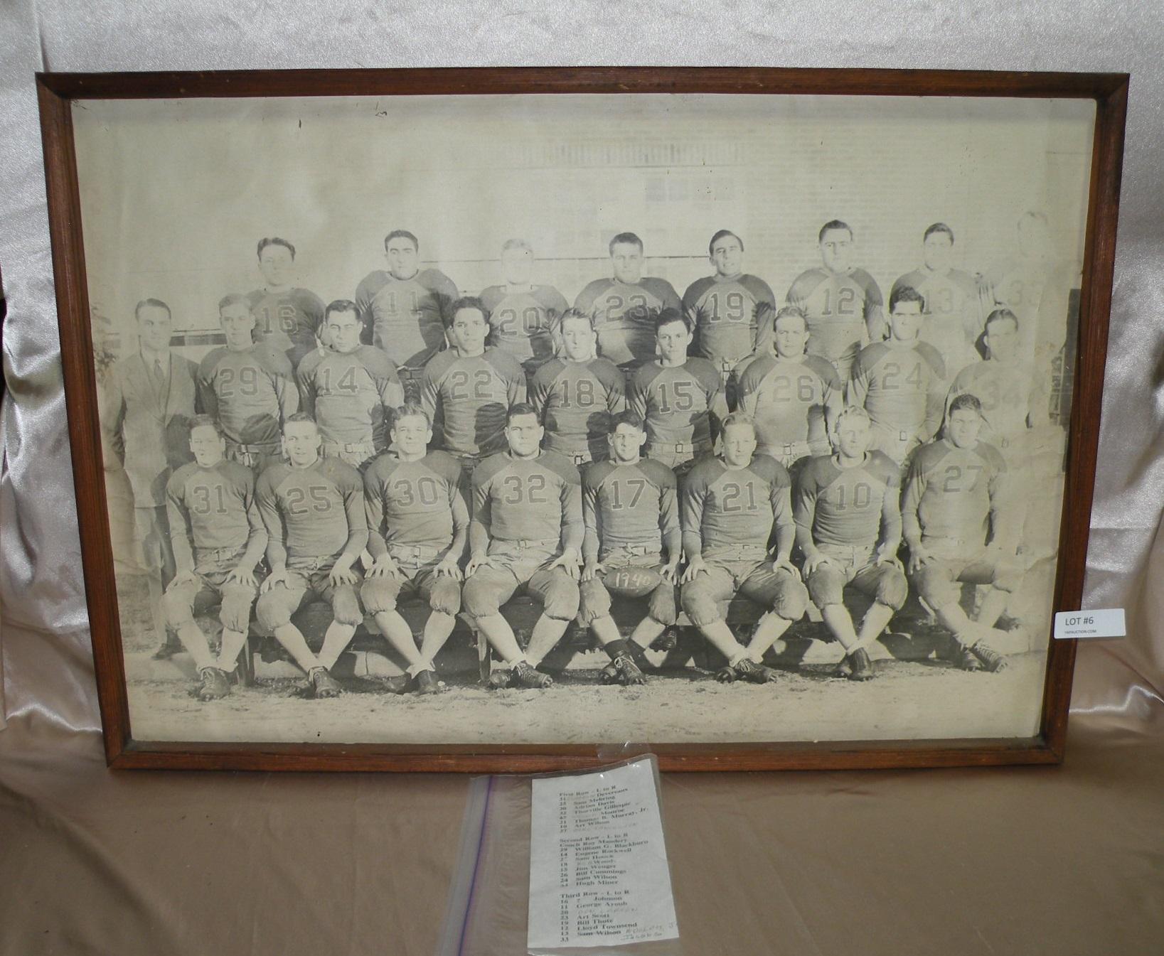 BLACK & WHITE FRAMED PHOTO OF 1940 GRAND ISLAND SENIOR HIGH FOOTBALL TEAM