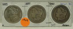 1888, 1889, 1890 MORGAN SILVER DOLLARS - 3 TIMES MONEY