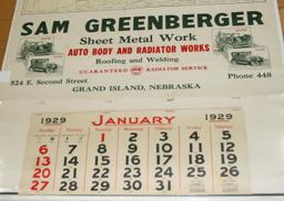 1929 STATE OF NEBRAKA ADVERTISING CALENDAR - SAM GREENBERGER, G.I.