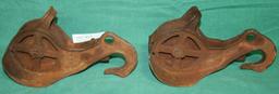 2 LOUDEN PRIMITIVE CAST IRON FARM PULLEYS - 2 TIMES MONEY