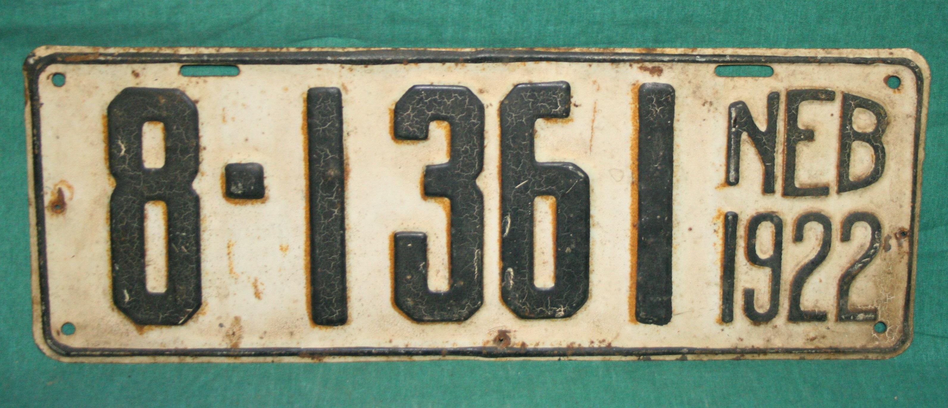 1922, 1923 HALL CO. NEBR. LICENSE PLATES - EACH 8-1361