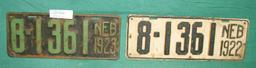 1922, 1923 HALL CO. NEBR. LICENSE PLATES - EACH 8-1361