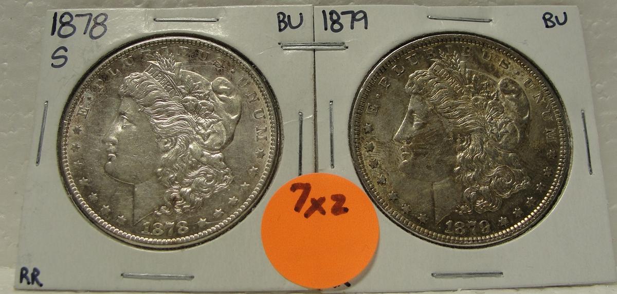 1878-S, 1879 BU MORGAN SILVER DOLLARS - 2 TIMES MONEY