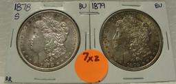 1878-S, 1879 BU MORGAN SILVER DOLLARS - 2 TIMES MONEY