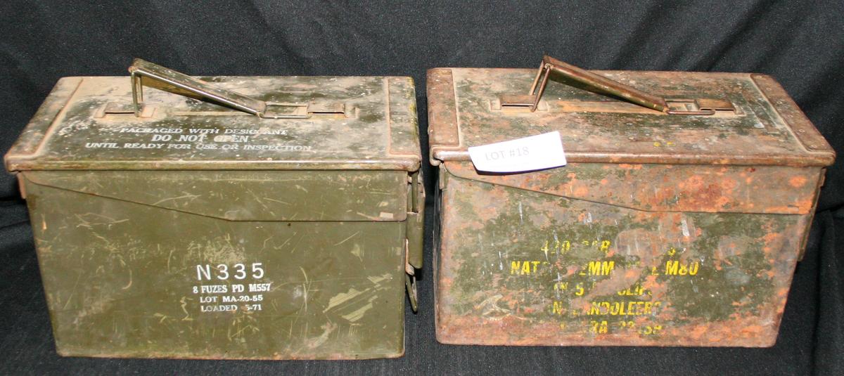 2 METAL MILITARY AMMUNITION BOXES - 2 TIMES MONEY