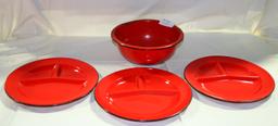 4 PCS. RED W/BLACK TRIM ENAMELWARE