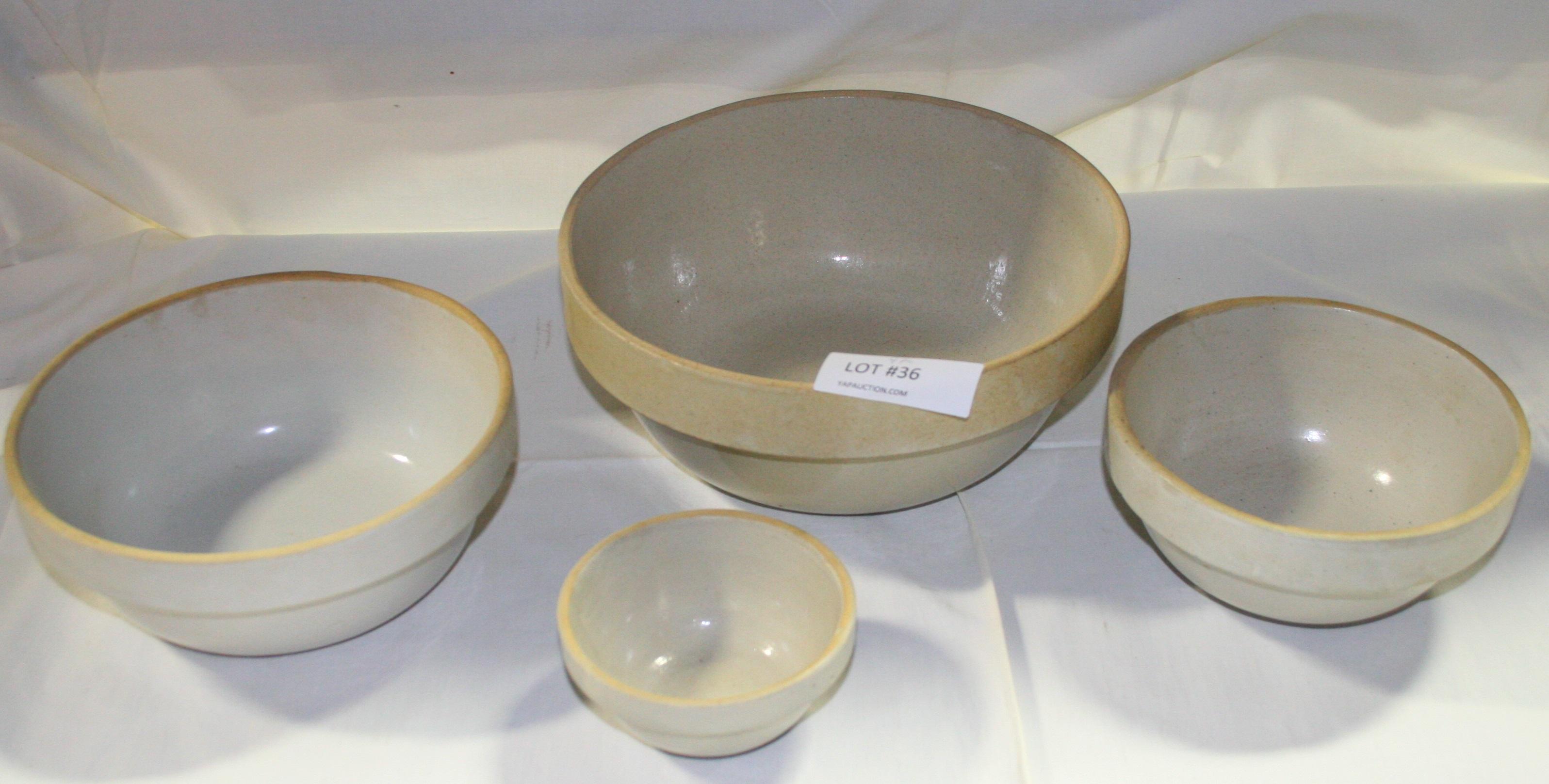 4 PCS. PLAIN STONEWARE BOWLS - 2 WESTERN, 1 RED WING