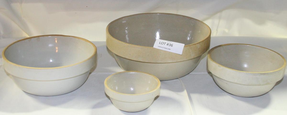 4 PCS. PLAIN STONEWARE BOWLS - 2 WESTERN, 1 RED WING