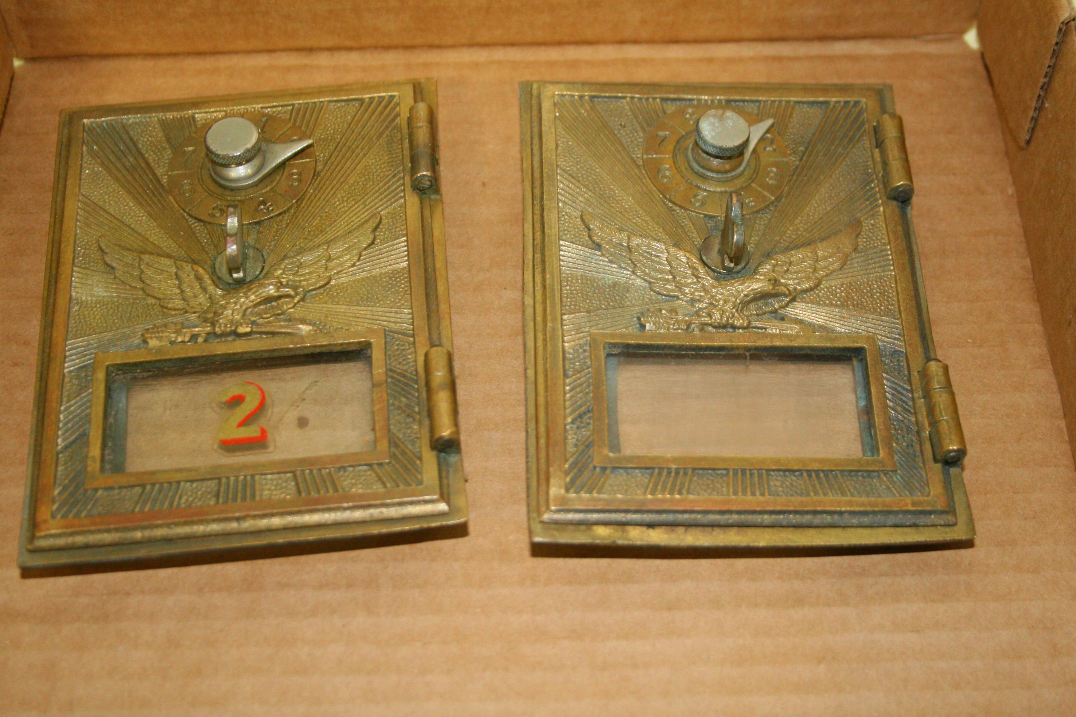 4 BRASS STYLE SMALL POST OFFICE BOX DOORS - NO COMBINATIONS