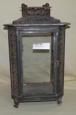 VINTAGE STYLE WROUGHT IRON & GLASS CANDLE HOLDER