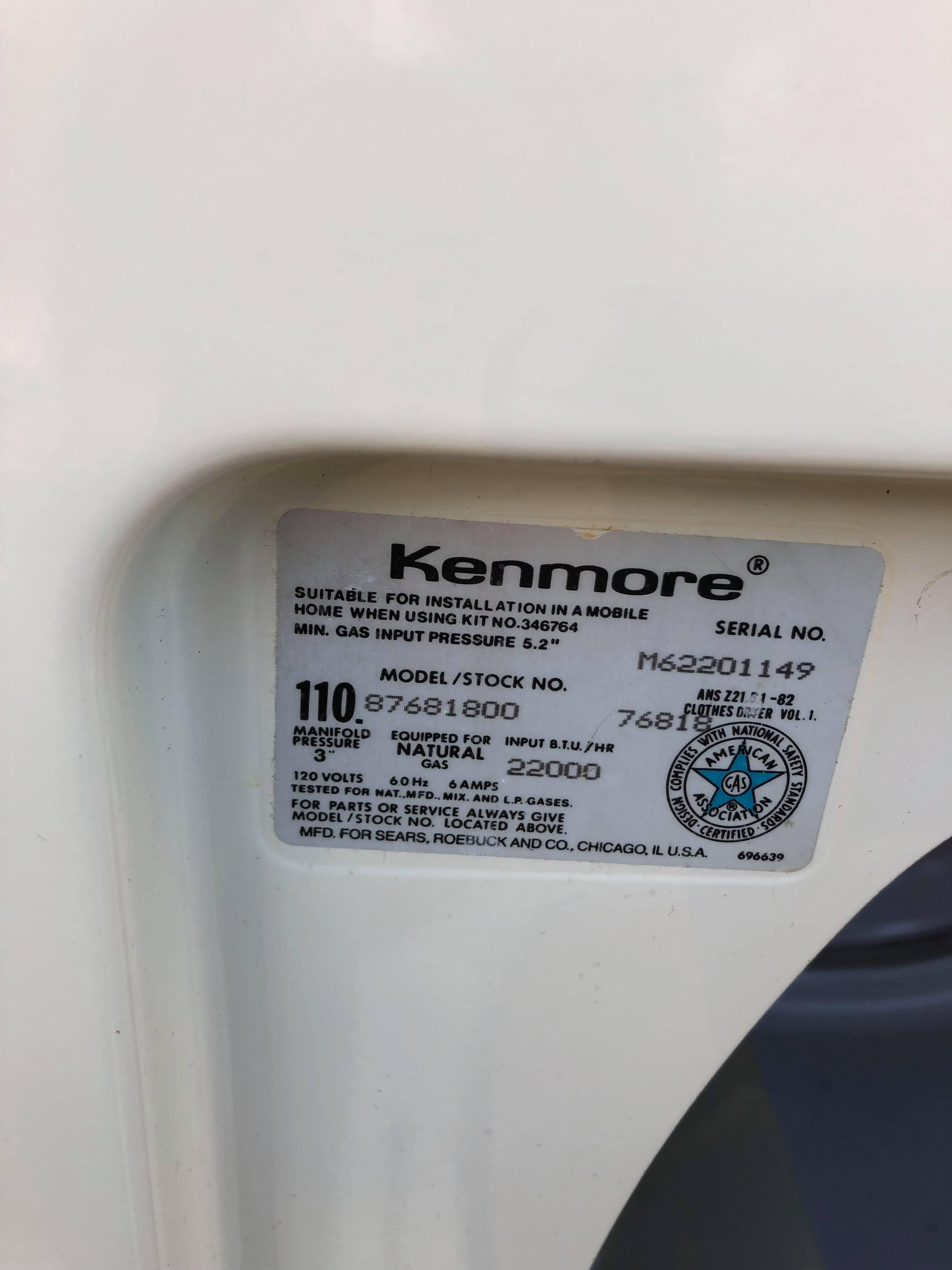 Kenmore Gas Dryer