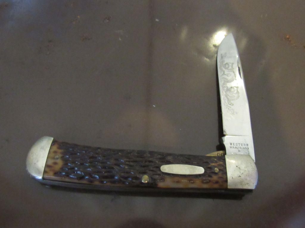 Hand carved pocket knife in case