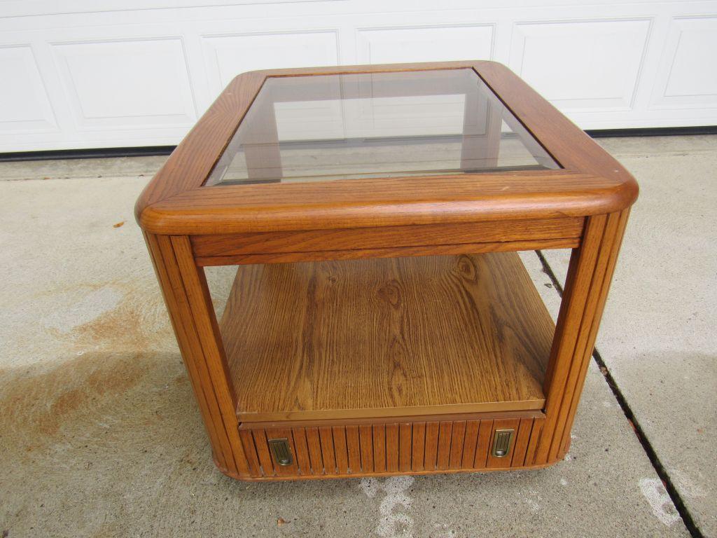 assett Oak Glass Top End Table