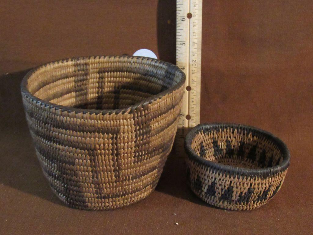 2 woven round baskets
