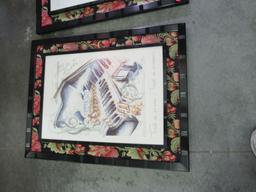 Set of 3 matted pictures that have musical instruments