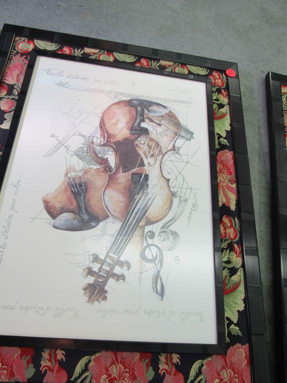 Set of 3 matted pictures that have musical instruments