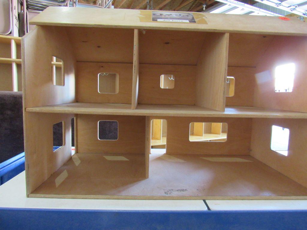 Wooden doll house and doll bed