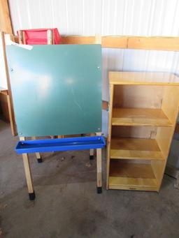 Wooden shelf and art easel