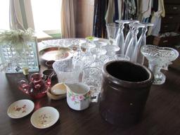 Decorative glassware and crock